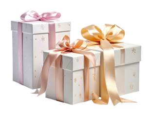 Two elegant gift boxes with satin bows, on black background