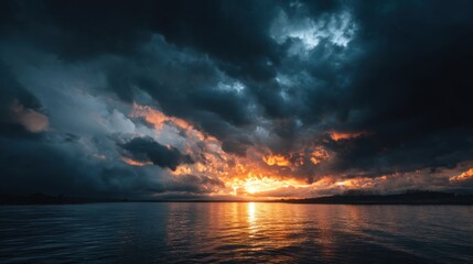 Dramatic sunset over water