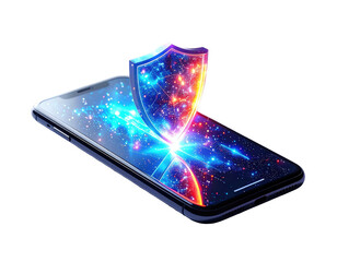 Smartphone with a glowing shield, representing digital protection