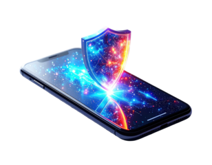 Smartphone with a glowing shield, representing digital protection