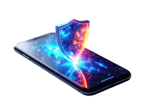 Smartphone with a glowing shield, representing digital protection - Powered by Adobe