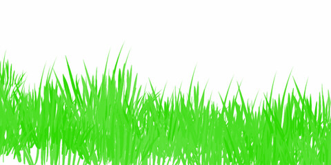 Obraz premium Green grass. The Bush grass. Vector illustration. Grass silhouette seamless pattern. Green grass meadow border vector pattern. Autumn summer plant field lawn.