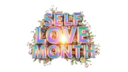 Self-love month floral text design.