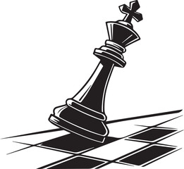 Vector Silhouette of King Chess Piece Tilted on Board, Checkmate Concept