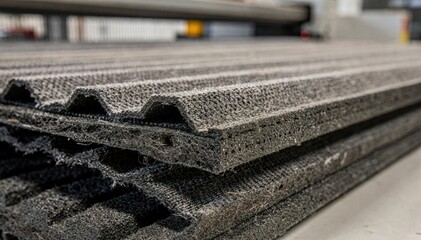 Closeup of pleated multilayer soundproofing panels being manufactured for enhanced acoustic performance in conference rooms.
