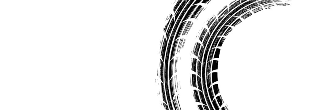 Tire track. Car, bike, motorcycle tyre mark with grunge effect isolated on white background. Wheel footprint on the road. Top view of rubber protector mark. background vector