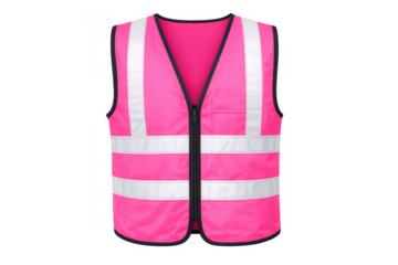 Pink high-visibility safety vest with reflective stripes and a zipper, ensuring worker safety and visibility on duty