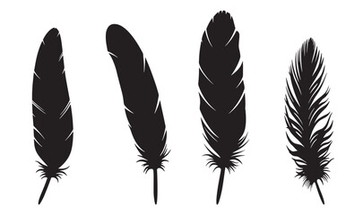 Elegant black feather silhouettes arranged on a white background for artistic design elements. Vector illustration. © Adil