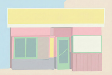 Minimalist pastel storefront illustration for modern poster design.