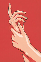 Hands holding each other in a firm grip, retro comic style illustration for mental health or solidarity themed posters.