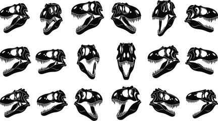 Tyrannosaurus rex skull, dinosaur head, fossil icon, black silhouette, prehistoric vector, graphic, illustration, bone structure, nature, paleontologyTyrannosaurus rex skull © Hello World