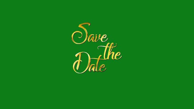 Elegant save the date announcement in gold on green background