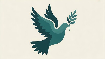 Peaceful dove carrying olive branch in flight symbolizing hope