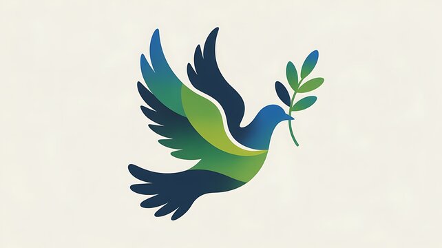 Vibrant dove carrying olive branch in flight symbolizing peace - Powered by Adobe