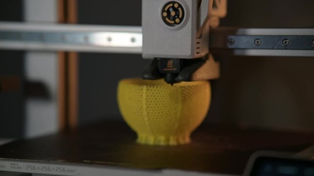 3D Printer Creating Vibrant yellow Prototype Model