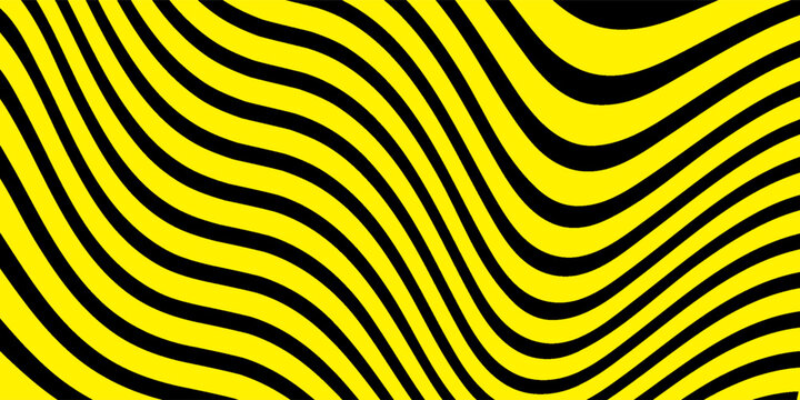 Abstract yellow and black wave pattern background. Abstract horizontal zig zag texture. Distorted chevron. Classic pattern. Retro and vintage design.