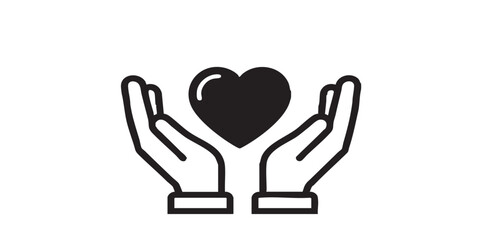 Obraz premium Healthcare vector icon, hands holding heart symbol, medical and health care concept, outline and filled style, clean black line and solid design, minimal flat icon, isolated on transparent background,