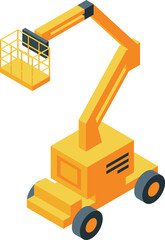 Yellow cherry picker with lifting platform, ideal for construction and maintenance work at height