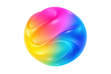 Abstract sphere creating a flowing, dynamic gradient of colorful fluid swirls, forming an organic 3d shape, on a transparent background