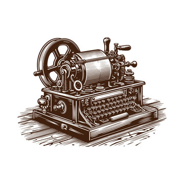 Vintage telegraph machine with wheels and controls