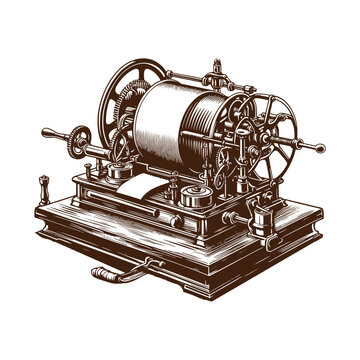 Vintage telegraph machine with mechanical components