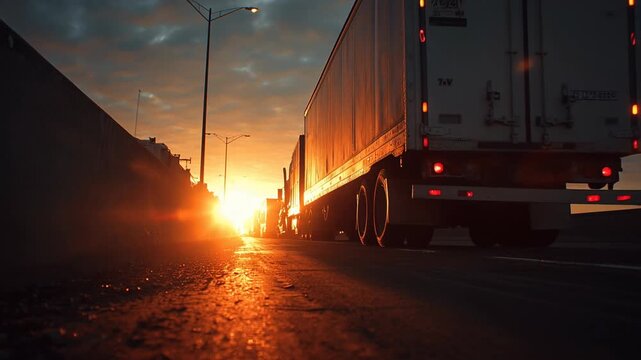 Tow truck carrying broken car at sunset highway concept. Reliable roadside assistance tow truck cruising on open highway.