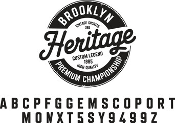 Fototapeta premium Black and white vintage sports heritage text with alphabet characters