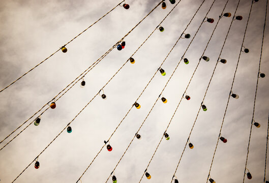 Strings of hanging lights, Morro de S&atilde;o Paulo, Ilha de Tinhar&eacute;, Bahia, Brazil, South America 