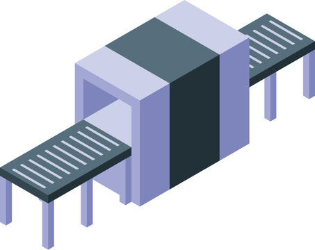 Airport baggage control system scanning luggage passing on a conveyor belt, isometric view