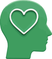 3D render of a green head shape with a white heart wire inside the head