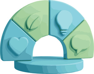 3D render, a semi-circular structure composed of four sections, heart