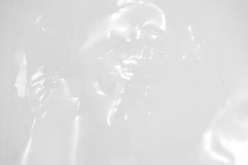 Plastic wrap transparent texture overlay effect. Polyethylene packaging of vinyl wrap or cd cover. Shrink crumpled plastic bag sleeve, package mockup illustration