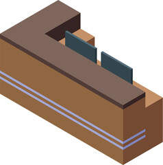 Reception desk with computer monitors representing a modern office environment, ideal for business and workplace concepts