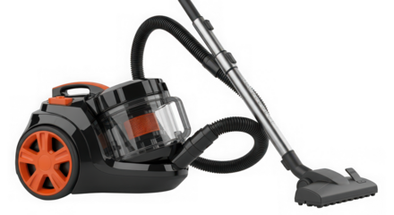 Modern canister vacuum cleaner isolated on transparent background