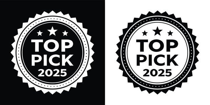 Set of black and white award seal icons clearly marking the best choice for the year two thousand twenty five selection