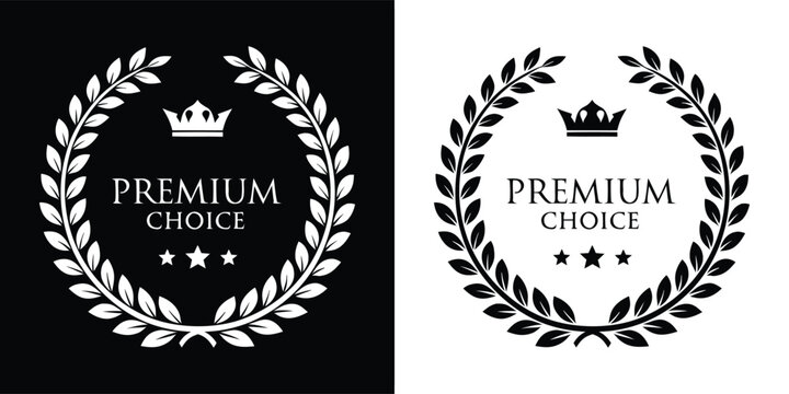 A set of two elegant premium choice award badges featuring a laurel wreath design and a small crown accent