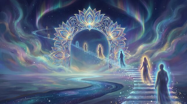 A conceptual gateway representing Moksha, the ultimate liberation from the cycle.