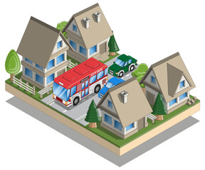 City street. Isometric. Isolated on white background. Vector illustration.