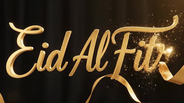 Animated Gold Ribbon Text with Sparkling Effects Celebrating a Special Day or Event