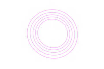 Concentric neon pink rings create a radial glow effect, symbolizing sound waves or a target on a transparent background