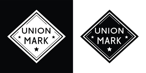 Obraz premium Classic black and white diamond emblem featuring the words union mark within a stylized badge design ready for branding purposes.
