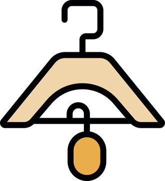 Cartoon wooden clothes hanger protecting clothes from moths with mothball hanging