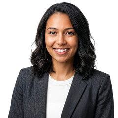 Happy young mixed-race business woman smiling directly at the camera with a cheerful expression on an isolated transparent background feeling confident
