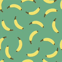 Hand drawn yellow banana, seamless pattern. Vector illustration.
