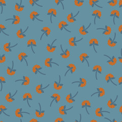Hand drawn raspbeery on blue background, seamless pattern. Vector illustration with cute berries.