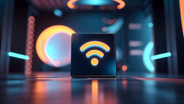 Signal Wi-Fi 7 WLAN animation technology futuristic network internet display connection light digital electronic communication speed wireless luminous dark modern generative AI - Powered by Adobe