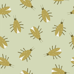 Seamless pattern with naive insects. Vector illustration with hand drawn insects.