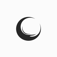 Obraz premium Abstract black crescent moon vector icon with smooth wavy lines. Minimalist, modern, elegant design element on white background.