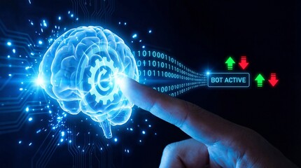 Innovative technology concept with human brain and robotic interface