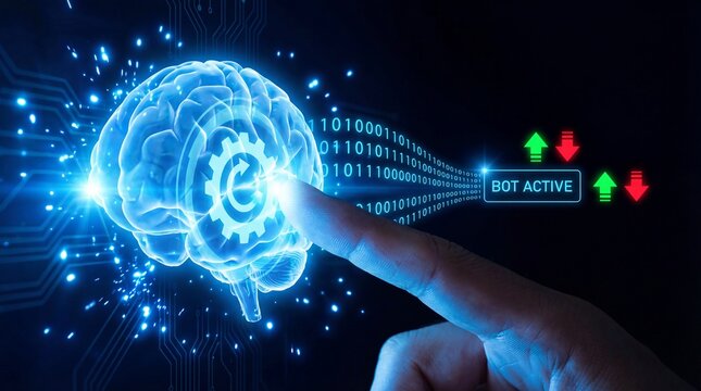 Innovative technology concept with human brain and robotic interface - Powered by Adobe